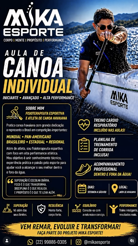Material visual do projeto Mika Esporte e canoa havaiana
